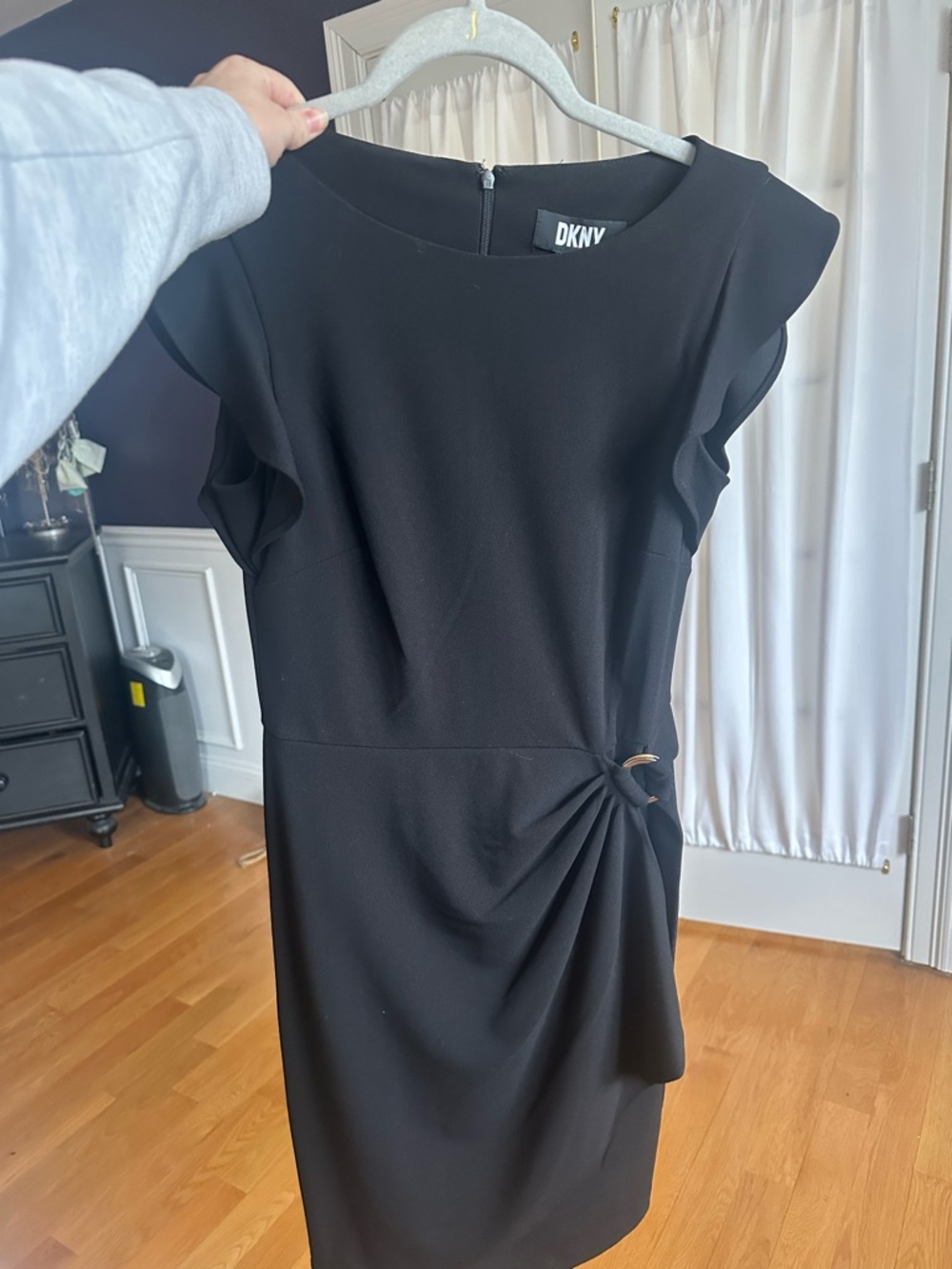 DKNY Black Midi Sheath Dress with Side Gather